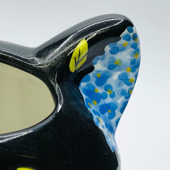 Vintage 90s Bella Casa GANZ Black Cat Head Vase: Whimsical Floral - Pink Bow - Picture 10 of 12